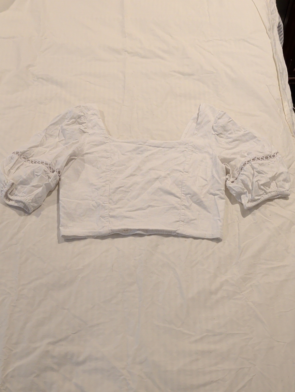 Ann Taylor White Square-Neck Puff Sleeve Crop Top